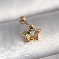 316L Çelik Gold Renk Renkli Zirkon Taşlı Yıldız Model Tragus Piercing