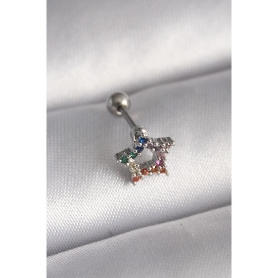 316L Çelik Gümüş Renk Renkli Zirkon Taşlı Yıldız Model Tragus Piercing 316L Çelik Gümüş Renk Renkli Zirkon Taşlı Yıldız Model Tragus Piercing