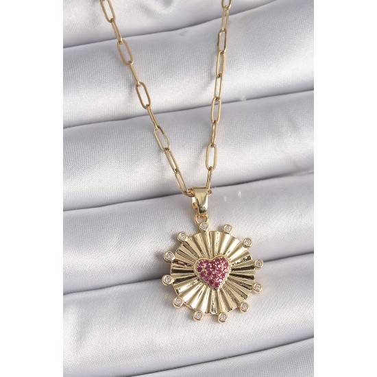 316L Çelik Gold Renk Pembe Zirkon Taşlı Kalp İşleme Madalyon Model Kadın Kolye 316L Çelik Gold Renk Pembe Zirkon Taşlı Kalp İşleme Madalyon Model Kadın Kolye