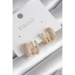 Pirinç Gold Renk Zirkon Taşlı Kadın Küpe