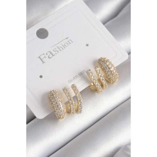 Pirinç Gold Renk Zirkon Taşlı Kadın Küpe Pirinç Gold Renk Zirkon Taşlı Kadın Küpe