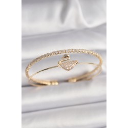 Pirinç Gold Renk Zirkon Taşlı Kuğu Model Kadın Bileklik