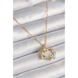 316L Çelik Gold Renk Zincir Ayna Kalp Model Zirkon Taşlı Kalp Model Kadın Kolye