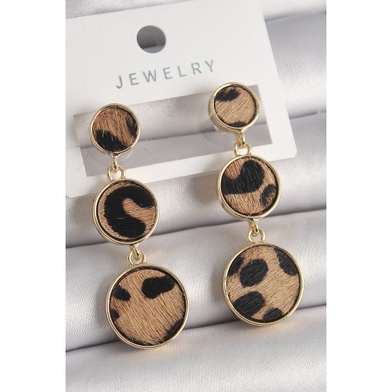 Pirinç Gold Renk 3'Lü Leopar Desenli Sallantı Daire Plaka Model Kadın Küpe Pirinç Gold Renk 3'Lü Leopar Desenli Sallantı Daire Plaka Model Kadın Küpe