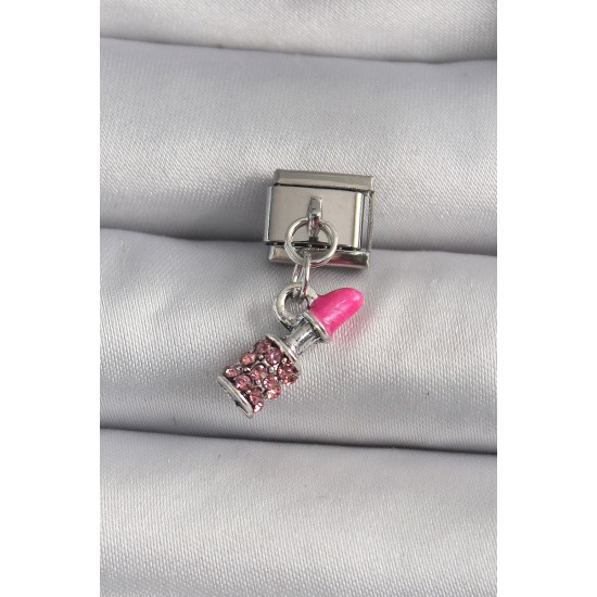 316L Çelik Gümüş Renk Sallantı Zirkon Taşlı Ruj Model Nomination Charm 316L Çelik Gümüş Renk Sallantı Zirkon Taşlı Ruj Model Nomination Charm