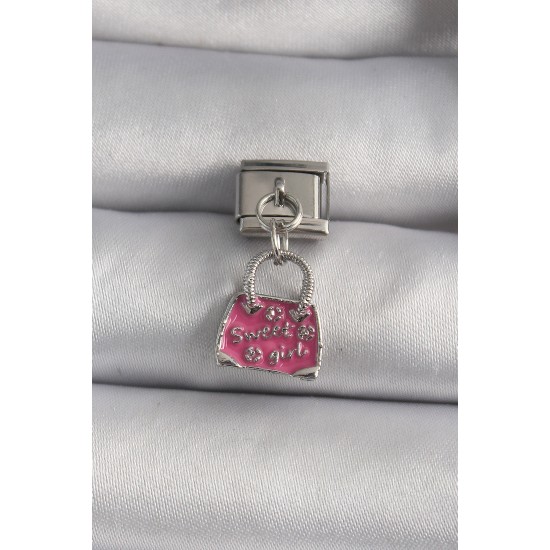 316L Çelik Gümüş Renk Sallantı Pembe Çanta Model Nomination Charm 316L Çelik Gümüş Renk Sallantı Pembe Çanta Model Nomination Charm