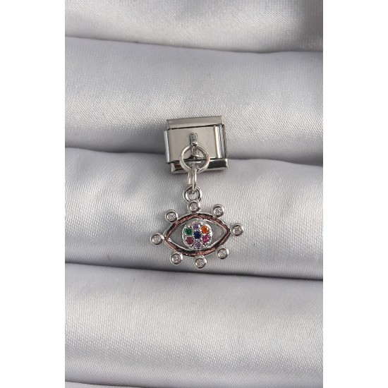 316L Çelik Gümüş Renk Zirkon Taşlı Göz Model Nomination Charm 316L Çelik Gümüş Renk Zirkon Taşlı Göz Model Nomination Charm