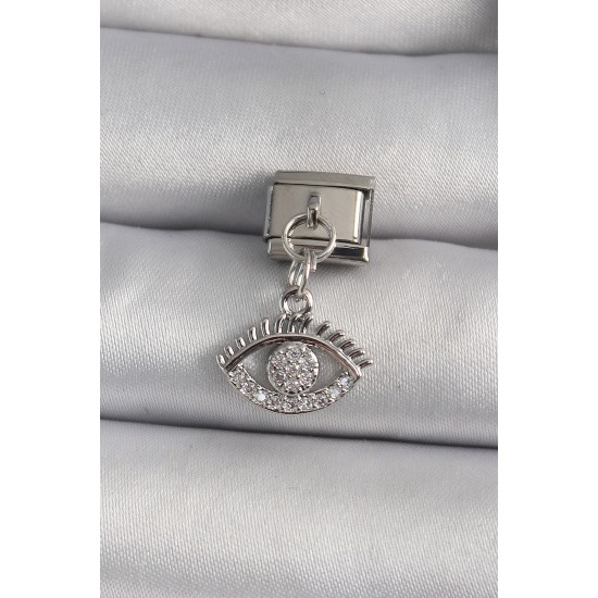 316L Çelik Gümüş Renk Sallantı Zirkon Taşlı Göz Model Nomination Charm 316L Çelik Gümüş Renk Sallantı Zirkon Taşlı Göz Model Nomination Charm