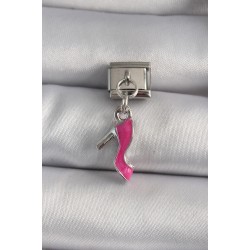 316L Çelik Gümüş Renk Sallantı Pembe Topuklu Ayakkabı Model Nomination Charm