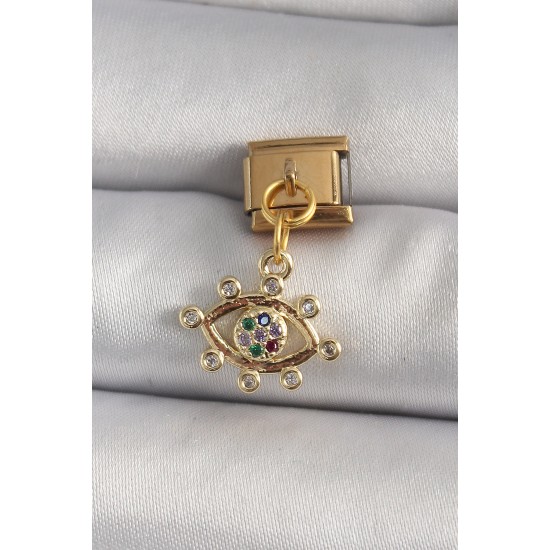316L Çelik Gold Renk Sallantı Zirkon Taşlı Göz Model Nomination Charm 316L Çelik Gold Renk Sallantı Zirkon Taşlı Göz Model Nomination Charm