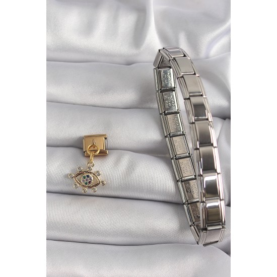 316L Çelik Gold Renk Sallantı Zirkon Taşlı Göz Model Nomination Charm 316L Çelik Gold Renk Sallantı Zirkon Taşlı Göz Model Nomination Charm