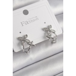 Pirinç Gümüş Renk Zirkon Taşlı 2'Li Çiçek Model Kadın Küpe