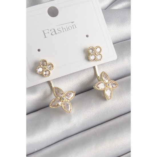 Pirinç Gold Renk Zirkon Taşlı Yonca Model Kadın Küpe Pirinç Gold Renk Zirkon Taşlı Yonca Model Kadın Küpe