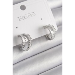 Pirinç Gümüş Renk 2'Li Zirkon Taşlı Halka Model Kadın Küpe
