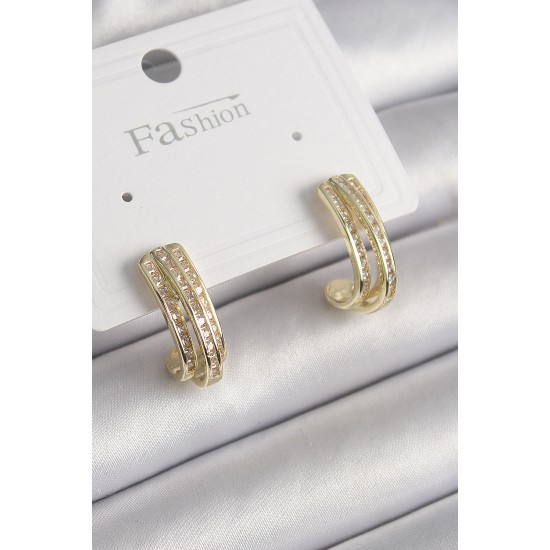 Pirinç Gold Renk Zirkon Taşlı Yarım Halka Model Kadın Küpe Pirinç Gold Renk Zirkon Taşlı Yarım Halka Model Kadın Küpe