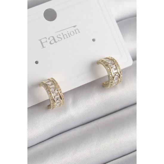 Pirinç Gold Renk Zirkon Taşlı Halka Model Kadın Küpe Pirinç Gold Renk Zirkon Taşlı Halka Model Kadın Küpe