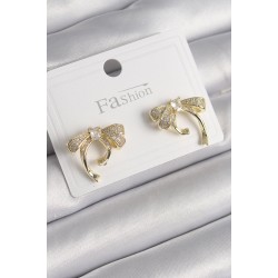Pirinç Gold Renk Zirkon Taşlı Fiyonk Model Kadın Küpe