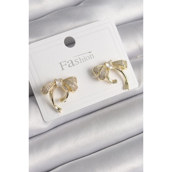 Pirinç Gold Renk Zirkon Taşlı Fiyonk Model Kadın Küpe Pirinç Gold Renk Zirkon Taşlı Fiyonk Model Kadın Küpe