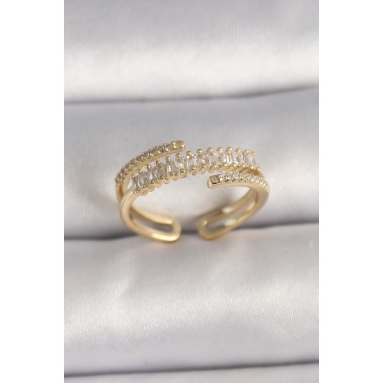 Pirinç Gold Renk Zirkon Taşlı Ayarlanabilir Kadın Yüzük Pirinç Gold Renk Zirkon Taşlı Ayarlanabilir Kadın Yüzük
