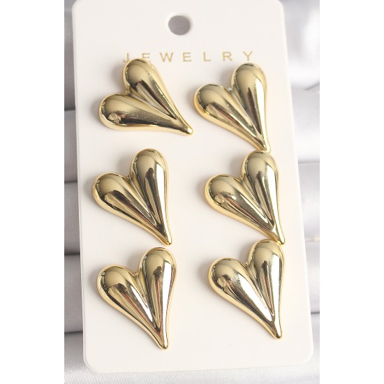 Gold Renk 3'Lü Kalp Model CCB Plastik Kadın Küpe Seti Gold Renk 3'Lü Kalp Model CCB Plastik Kadın Küpe Seti