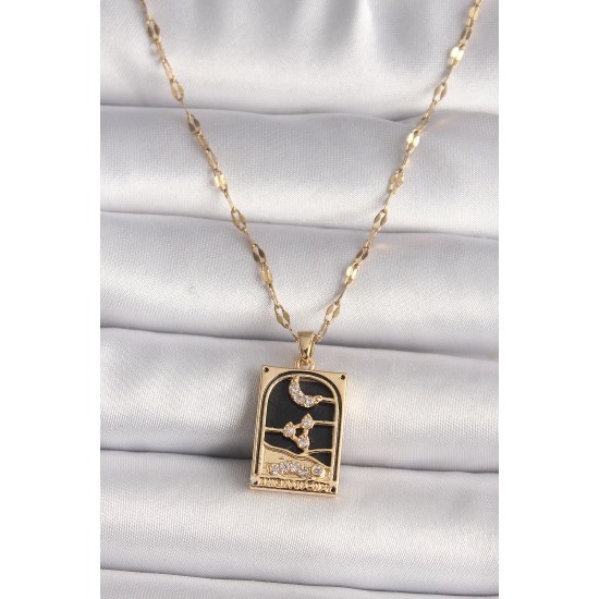 316L Çelik Gold Renk Zirkon Taşlı Ay Figürlü Tarot Model Kadın Kolye 316L Çelik Gold Renk Zirkon Taşlı Ay Figürlü Tarot Model Kadın Kolye