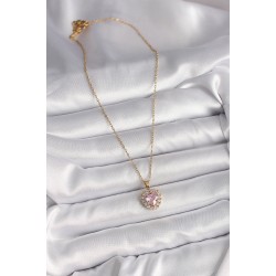 316L Çelik Gold Renk Zincir Pembe Zirkon Taşlı Kalp Model Kadın Kolye