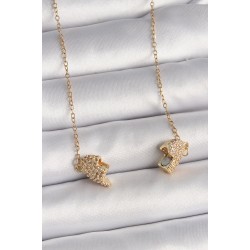 316L Çelik Gold Renk Zincir Zirkon Taşlı Mıknatıslı Kalp Model Kadın Kolye
