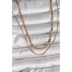 316L Çelik Gold Renk 2'Li İtalyan Zincir Model Kadın Kolye
