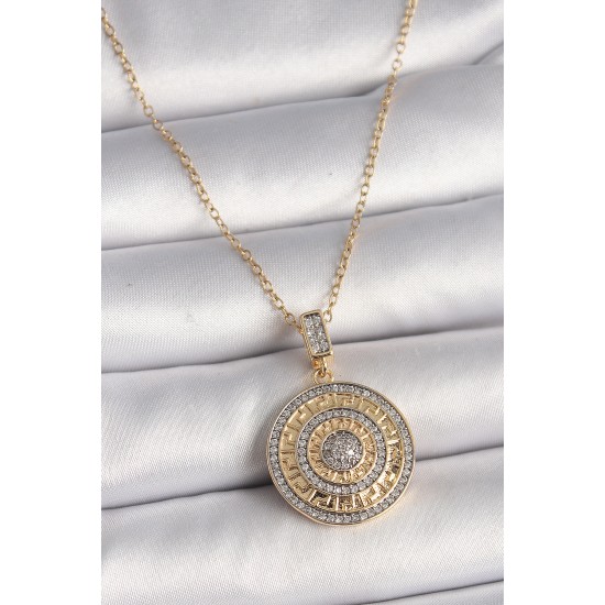 316L Çelik Gold Renk Zincir Zirkon Taşlı Madalyon Model Labirent İşleme Kadın Kolye 316L Çelik Gold Renk Zincir Zirkon Taşlı Madalyon Model Labirent İşleme Kadın Kolye