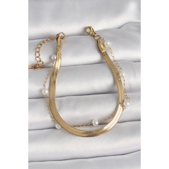 316L Çelik Gold Renk 2'Li İtalyan Zincir Model İnci Detay Kadın Bileklik 316L Çelik Gold Renk 2'Li İtalyan Zincir Model İnci Detay Kadın Bileklik