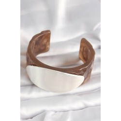 Kahverengi Mermer Desen Akrilik Plastik Gümüş Oval Plaka Model Vintage Kadın Bilezik