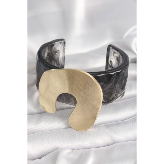 Siyah Mermer Desen Akrilik Plastik Gold Nal Model Plaka Vintage Kadın Bilezik Siyah Mermer Desen Akrilik Plastik Gold Nal Model Plaka Vintage Kadın Bilezik