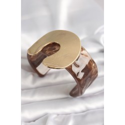 Kahverengi Mermer Desen Akrilik Plastik Gold Nal Model Plaka Vintage Kadın Bilezik
