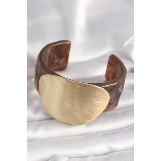 Kahverengi Mermer Desen Akrilik Plastik Gold Daire Plaka Model Vintage Kadın Bilezik Kahverengi Mermer Desen Akrilik Plastik Gold Daire Plaka Model Vintage Kadın Bilezik