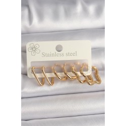 316L Çelik Gold Renk Çoklu Kalp Yıldız Model Kadın Küpe Seti