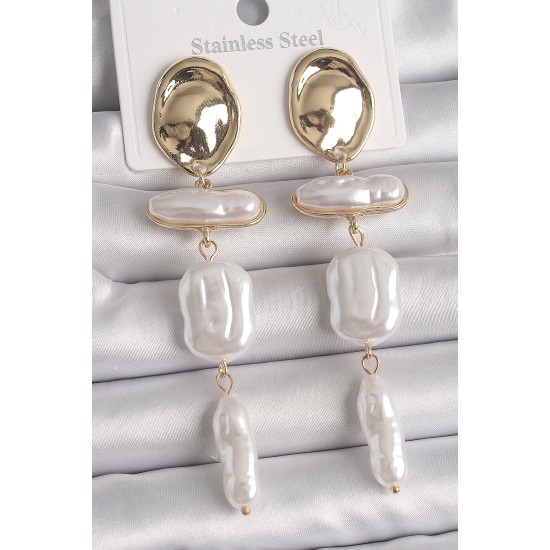 Pirinç Gold Renk Daire Plaka Model Sallantı Ezme İnci Model Kadın Küpe Pirinç Gold Renk Daire Plaka Model Sallantı Ezme İnci Model Kadın Küpe
