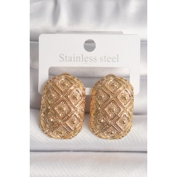 Pirinç Gold Renk Motif İşlemeli Kadın Küpe