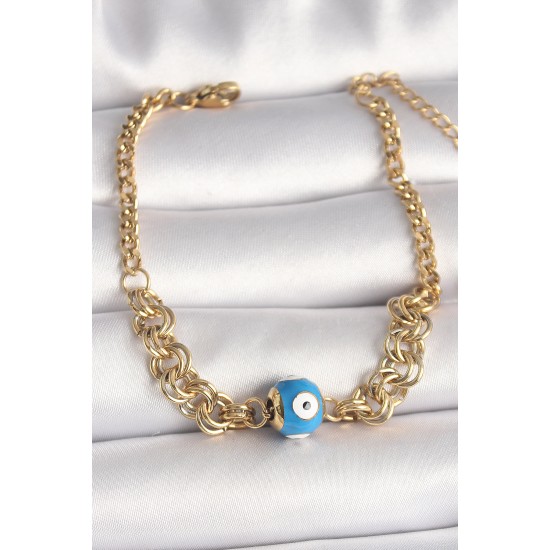 316L Çelik Gold Renk Halka Zincir Model Nazar Boncuk Figür Kadın Bileklik 316L Çelik Gold Renk Halka Zincir Model Nazar Boncuk Figür Kadın Bileklik