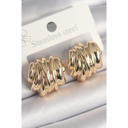 Pirinç Gold Renk İşlemeli Yarım Halka Model Kadın Küpe