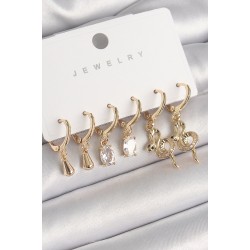 Pirinç Gold Renk Sallantı Zirkon Taşlı Yılan Model Kadın Küpe Seti
