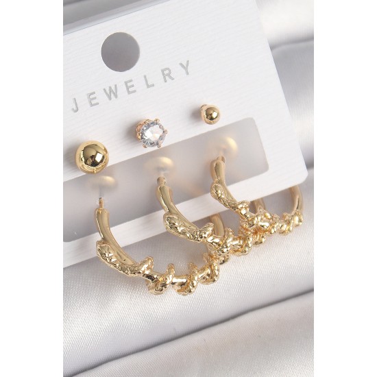 Pirinç Gold Renk Sarmal Yılan Halka Model Zirkon Taşlı Topçuk Detay Kadın Küpe Seti Pirinç Gold Renk Sarmal Yılan Halka Model Zirkon Taşlı Topçuk Detay Kadın Küpe Seti