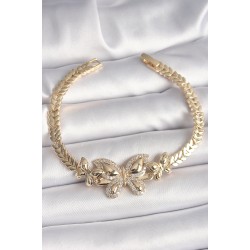 Pirinç Gold Renk Zirkon Taşlı Kelebek Model Kadın Bileklik