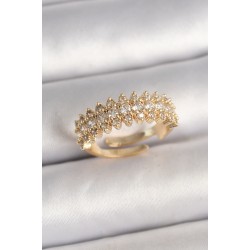 Pirinç Gold Renk Zirkon Taşlı Ayarlanabilir Model Kadın Yüzük