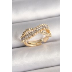Pirinç Gold Renk Su Yolu Zirkon Taşlı Sonsuzluk Model Ayarlanabilir Kadın Yüzük