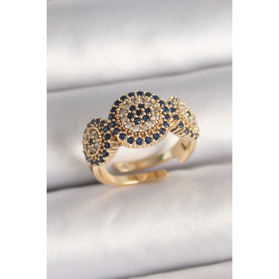 Pirinç Gold Renk Zirkon Taşlı Nazar Boncuk Model Ayarlanabilir Model Kadın Yüzük Pirinç Gold Renk Zirkon Taşlı Nazar Boncuk Model Ayarlanabilir Model Kadın Yüzük
