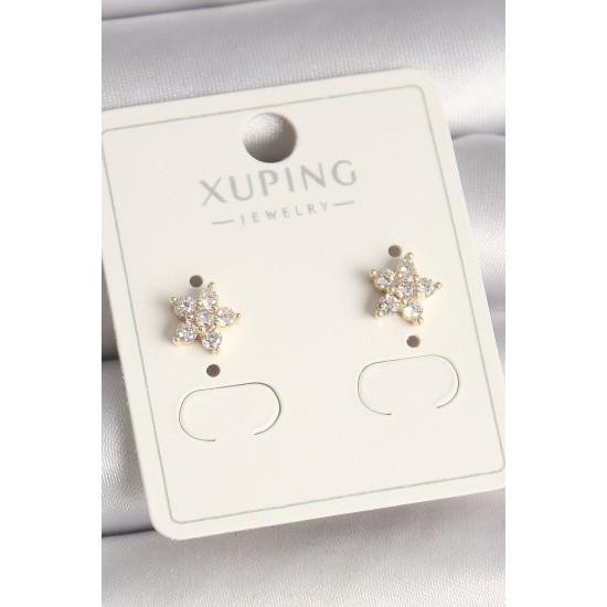 Pirinç Gold Renk Zirkon Taşlı Çiçek Model Xuping Kadın Küpe Pirinç Gold Renk Zirkon Taşlı Çiçek Model Xuping Kadın Küpe