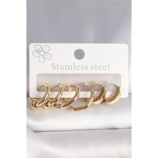 316L Çelik Gold Renk Altıgen Halka Model Kadın Küpe Seti 316L Çelik Gold Renk Altıgen Halka Model Kadın Küpe Seti
