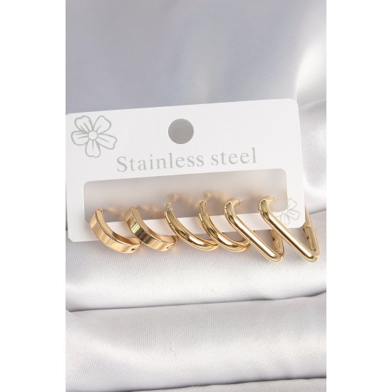 316L Çelik Gold Renk Üçgen Halka Model Kadın Küpe Seti 316L Çelik Gold Renk Üçgen Halka Model Kadın Küpe Seti