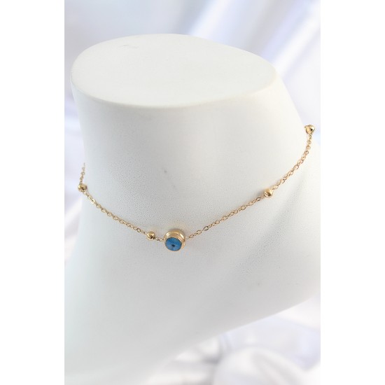 316L Çelik Gold Renk Nazar Boncuk Model Kadın Halhal 316L Çelik Gold Renk Nazar Boncuk Model Kadın Halhal