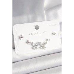 925 Ayar Gümüş Çivi Pirinç Zirkon Taşlı Kelebek Model Kadın Küpe Seti